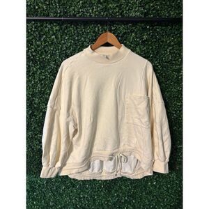 Nap Drawstring Hem Cotton Oversized Pocket Sweatshirt Beige/tan Womens Size L
